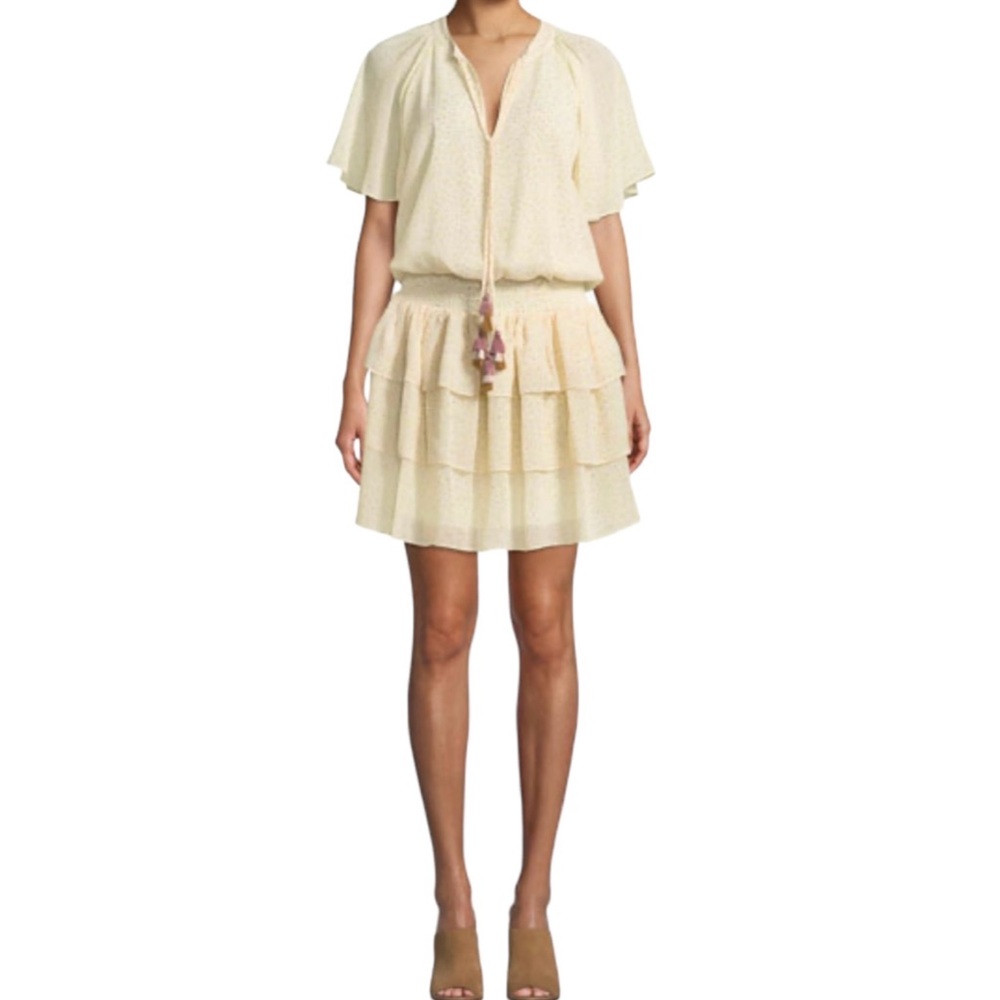 Rebecca Minkoff Pebble Tassel Neck Floral Spring Dress in Cream, Large, NWOT